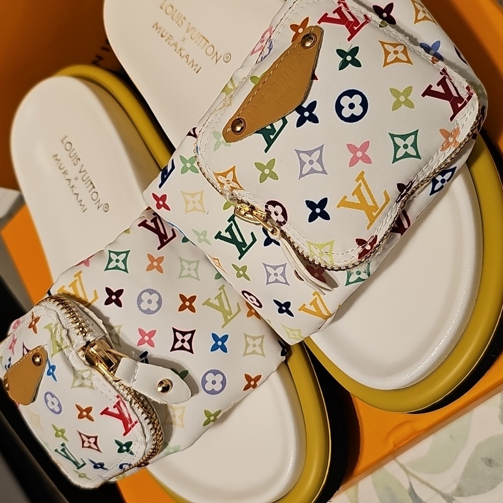 New Multicolor Monogram Slides with Pouch NWT - image 2